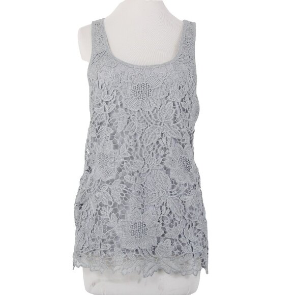 Express Top Sz M Gray Embroidered Lined Tank Metallic Polyester Top - Picture 1 of 14